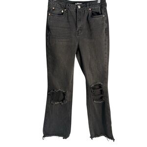 Avec Les Filles Black Distressed Straight Leg Raw Hem Jeans Sz 28